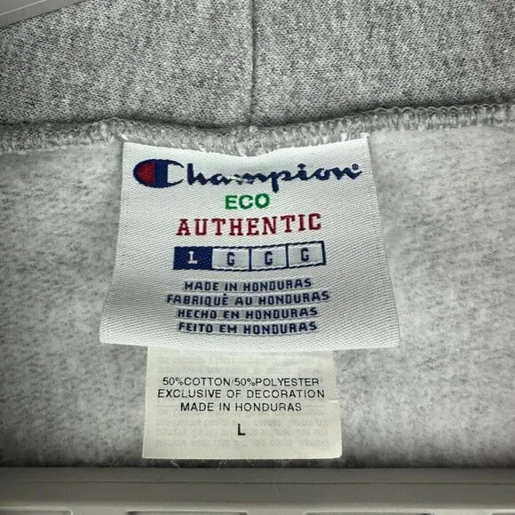CHAMPION UNISEX GREY ZIP-UP HOODIE WITH BTG LOGO, 2 POCKETS, FLEECE INTERIOR, L - Picture 2 of 10